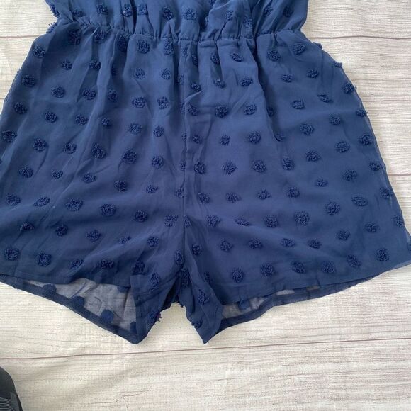 BTFBM fully lined v-cut short sleeve romper w/fabric appliqués navy blue sz L - Picture 5 of 12